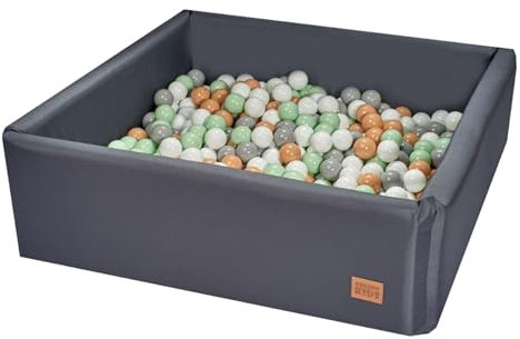 GoldenGroup Piscina de bolas para bebé, 120 x 120 cm, con 500 bolas, juguete sensorial, piscina de pelotas, zona de juegos interior, piscina de bolas cuadrada, espuma para niños, grafito: menta, gris,