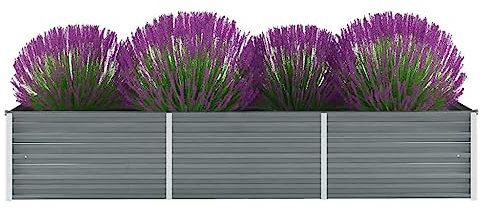 KOIECETA Hochbeet Pflanzkübel Blumenkasten Garten Pflanzkasten Terrassen Gemüsebeet Gartenbeet Pflanzbeet Verzinkter Stahl 240x80x45 cm Grau