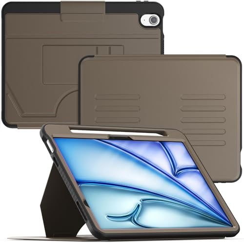 SEYMCY Case for iPad Air 11 Inch M3 (2025) / M2 (2024), Leather Smart Cover with 5-angle Magnetic Stand, Auto Sleep/Wake, Pencil Holder, Card Slots A3266 A3267 A3270 A2902 A2903 A2904, Brown