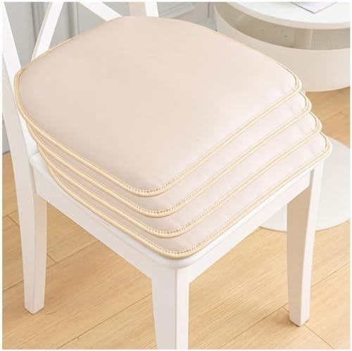 Khaki,Set of 4, Stuhlkissen Für Esszimmerstühle, 43 X 40 cm Leder Hufeisen Stuhl Kissen Durable Soft Sitzkissen, rutschfeste Küche Stuhl Pad Mit Krawatten Mit Maschine Waschbar Abdeckung