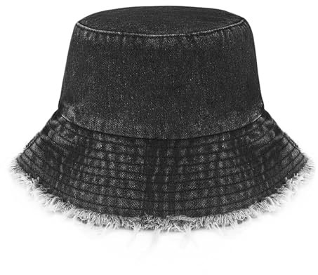 MILAKOO Hip Hop Schwarz Gewaschenen Denim Jeans Eimer Hut Fransen Hut Floppy Fischer Sonnenschutz Kappe