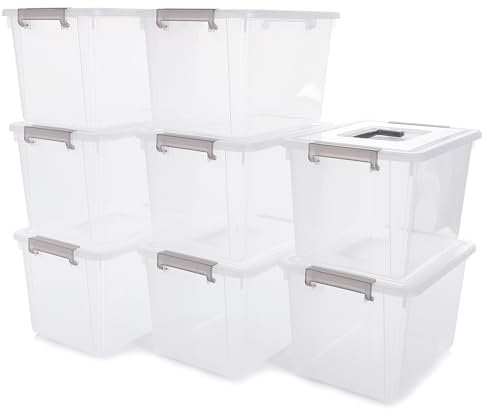 Citylife 8Packs 5L Plastic Storage Boxes with Lids, Clear Stackable Storage Box with Handle, Collection Boxes for Organizing Toys, Snacks, Tools, 23 * 16.3 * 15 CM