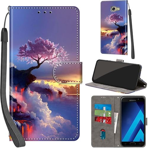 Handyhülle für Samsung Galaxy A5 2017 Hülle Premium Lederhülle Klappbar Wallet Magnet Kartenfach Standfunktion Schutzhülle kompatibel mit Samsung A5 2017 Hülle,Bergspitze
