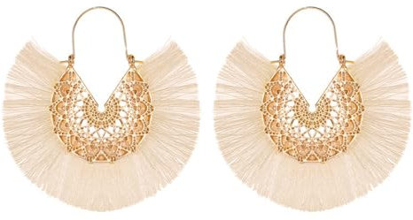 QKEPCY Ohrringe Damen Lange Quaste Fächer Ohrringe Regenbogen Quaste Tropfen Ohrringe Boho Statement Ohrringe Hypoallergene Leichte Aussage Ohrringe Schmuck für Frauen und Mädchen