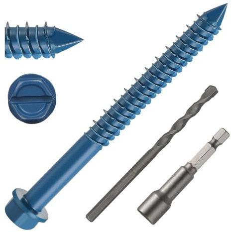 DAYALO Viti per calcestruzzo, testa esagonale M5,5 x 83, 30 pezzi, viti per calcestruzzo zincate con trapano e chiavi a bussola esagonali per muratura, cemento, architettura, industria (blu)
