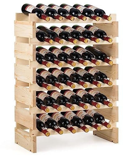 FANTASK Weinregal Holz, Stapelbares Weinständer Flaschenregal 6 Höhe zur Auswahl, Flaschenständer (für 36 Flaschen)