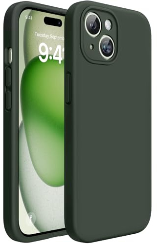 Miracase Silicone Case for iPhone 15 Case 6.1 inch,[Upgraded Each lens Protection][Anti-Slip and Silky-Soft Touch] Full-Body Shockproof Case with Anti-Scratch Microfiber Lining (Dark Green)