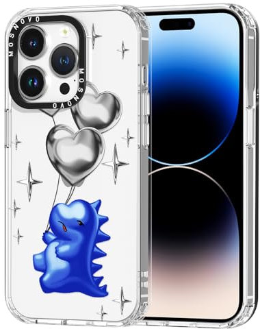 MOSNOVO Case for iPhone 14 Pro, [Buffertech 6.6ft Military-Grade Drop Protection] [Anti Peel Off Tech] Clear TPU Bumper Phone Case Cover Design - Balloonasaurus