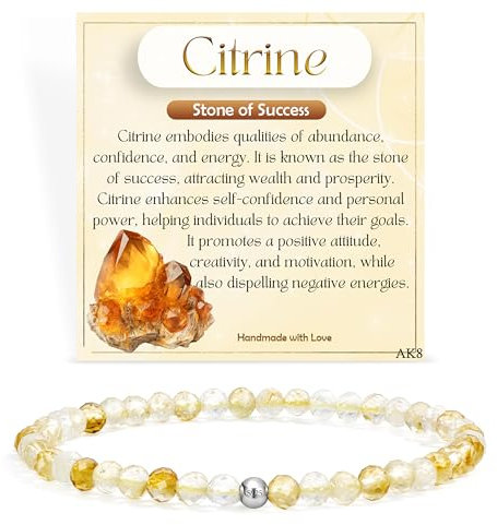 Citrin - Erfolg - Edelstein Perlen Armband für Frauen, 4mm Kristall Silber 925 Naturstein Schmuck Elastisch Armbänder Damen, Chakra Spirituelle Charms Armbänder Geschenke