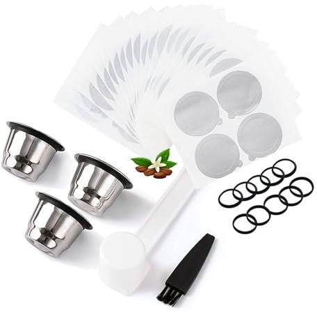 Espresso Reusable Capsules Stainless Steel Cups Refillable Reusable Coffee Pod Compatible NS OriginalLine with Aluminum foil (3 Pods+120 Lids+10 Reubbers)