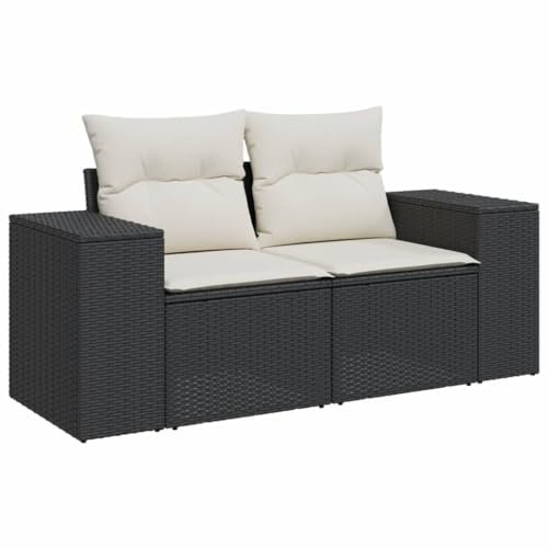 HETFTJN Dining Lounge Outdoor Gartenlounge Big Sofa Mini Lounge - Gartensofa mit Kissen 2-Sitzer Schwarz Poly Rattan für Garten Terrasse Balkon Schwimmbad