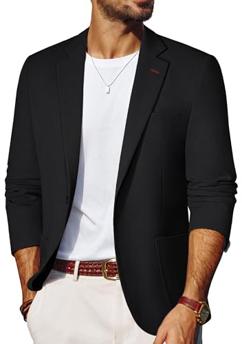 PJ PAUL JONES Kavajer för män smart casual linnekavaj Business Blazer, Svart, M