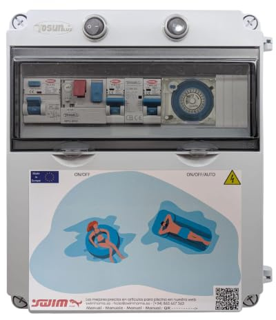 SWIMHOME Cuadro Eléctrico Piscina Bomba 2CV, Fuente 150W 12V DC, Contactor Clorador y Reloj, Gris ABS