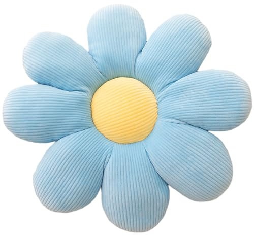 PORUPAEL Blumenkissen, 38 cm, Gänseblümchen-Kissen für Kinder, niedliches Sofa- und Bodensitzkissen (blau)