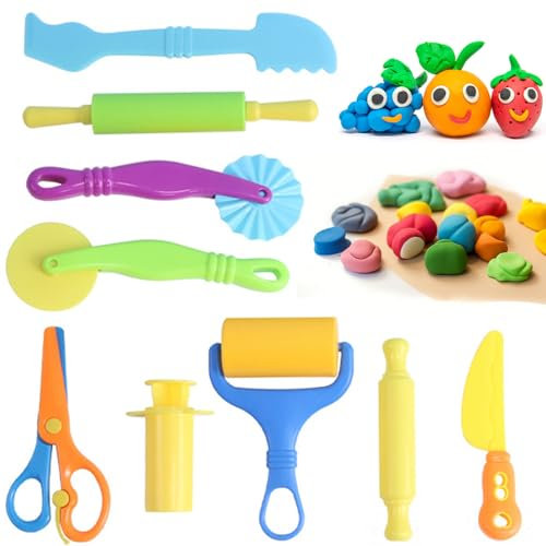 YCHYAN 9 Stück Knete Zubehör, Knetwerkzeug Set, Knetwerkzeug Ab 2 Jahre, Knete Zubehör Kinder, Ideal um den Griff Ihres Kindes zu Trainieren, Stimulieren sie die Kreativität Ihres Kindes