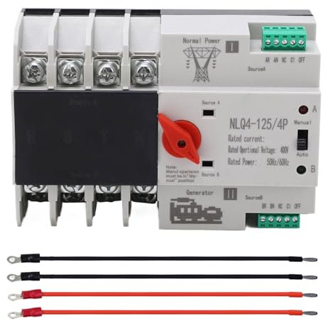 Dual Power Interruptor de transferencia automático, 4P 125 A ATS PC, conmutador automático de corriente de emergencia, carril de 230 V, corriente de emergencia, conmutador de carga para electricidad