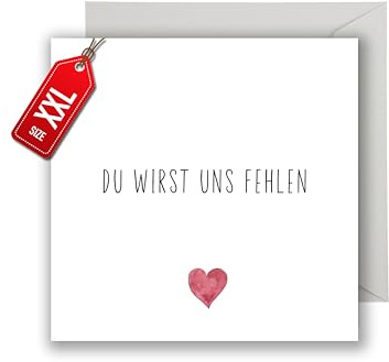 WBdesignz Abschiedskarte mit Umschlag - Du wirst uns fehlen Jobwechsel Karte Rente Ruhestand Trauerkarte Abschied (XXL 22cm x 22cm)