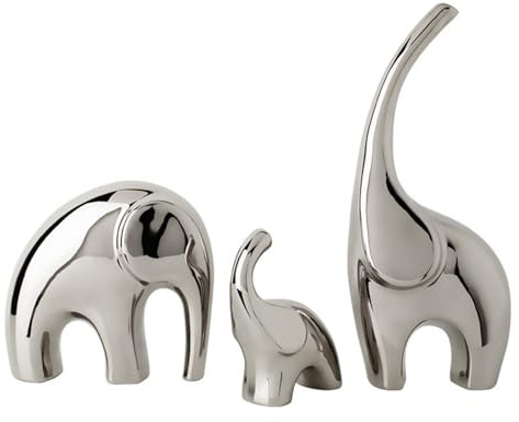 Pevfeciy Elefanten Skulptur Keramik Elefant Deko Figuren Elefanten Geschenke für Frauen Dekoration für Wohnzimmer Büro Bücherregal Schlafzimmer,Silber