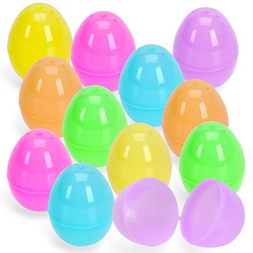 MIJOMA Ostereier zum Befüllen – Bunte Kunststoff-Eier zum Basteln & Dekorieren – Perfekt für Ostereiersuche & Osterdeko – Leicht zu Öffnen & Wiederverwendbar (12, 6 x 4 cm)