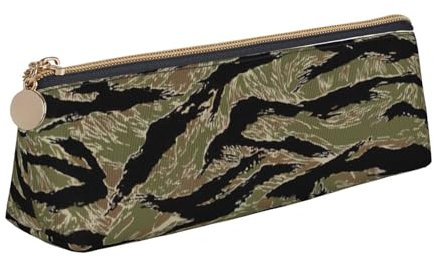 Longzehao Federmäppchen mit Tigerstreifen, Camouflage-Druck, schlicht, dreieckig, Aufbewahrungstasche für Bürobedarf, Kosmetik, Toilettenartikel, Weiß, One Size, Art-Deco