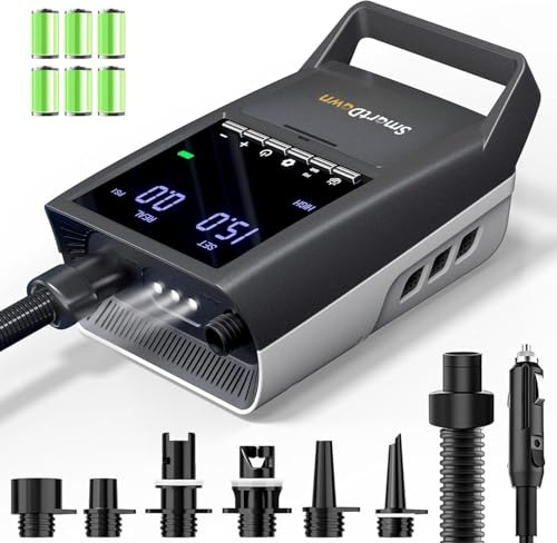 2025 Smart Portable SUP Luftpumpen mit zweistufiger Inflation und Auto-Off, 3X4500MAH, bis zu 20 PSI, 30% schnelleres Aufblasen und Ablassen, wiederaufladbar, ideal für Paddelboard, Kajaks, Boote und