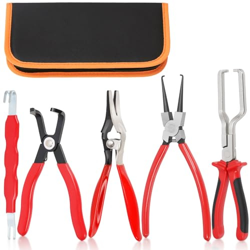 Keadic 5 Stück elektrische Trennzangen für Autos, Kraftstoffleitung Zangen Set, Schlauch Entferner, 9 Zoll Kraftstofffilter Sattel, Schlauch Rohr Klemme Clip, 80 Grad Trennen Set mit Gehäuse