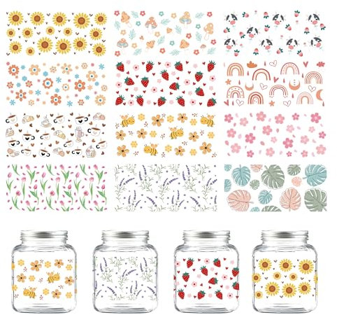 Flower Rub On Transfer Sticker - 12 Sheets Strawberry Stickers Fruit Waterproof UV DTF Cup Wrap for 16 Oz Glass Cups Gifts for Students Tearcher Friends