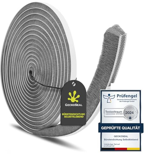 GeckoSeal 12m Bürstendichtung Selbstklebend, 9mm(B) x 15mm(D) | Grau für Fenster, Schiebetür, Rollladen, Kleiderschrank und Insektenschutz