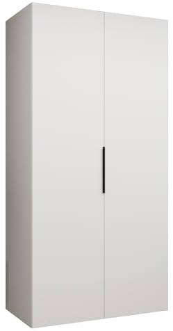 MEBLE KRYSPOL - Kleiderschrank - Drehtürenschrank - Schrank 100x202x52cm - Moderner Garderobenschrank Schlafzimmer, Flur, Jugendzimmer - Farbe Weiß, Griff Schwarz - Marbella 1 100