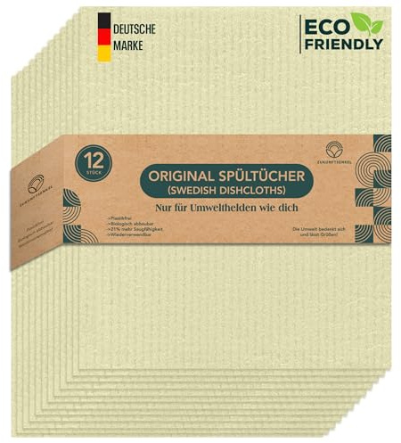 Zukunftsenkel Schwedische Spültücher, Biologisch Abbaubare Putztücher, Plastikfreie Putzlappen, Biologisch abbaubar Dishcloths Spüllappen (Gelb)