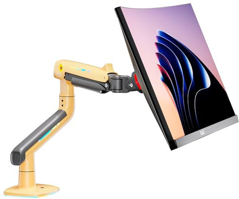 NB Ergonomic RGB Braccio Monitor per da 32 a 60 Pollici Schermo Piatti Ultrawide Curvi, Supporto per Monitor Resistente Carico fino a 20 kg VESA 75&100 mm (Giallo)