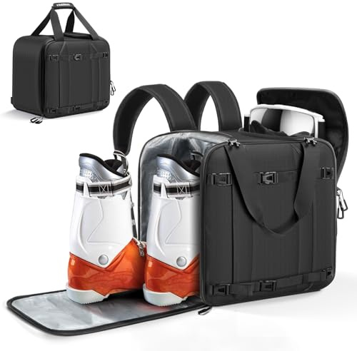 Findway Skischuhtasche mit Helmfach, Skitasche für Fortgeschrittene Skischuhe,Wasserdichter und Abriebfester Skirucksack,Ski Rucksack für Skitouren, 55 L