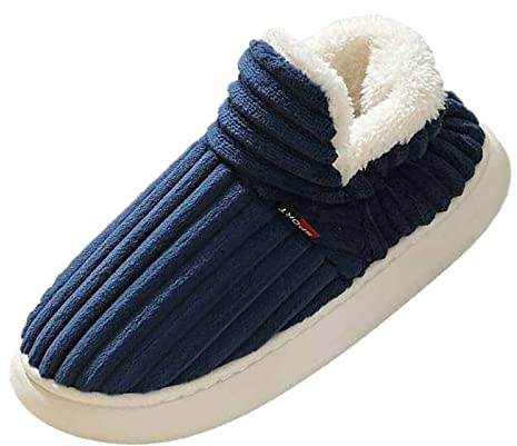 Pantofole da uomo a righe in peluche con fodera in pile, stivali invernali antiscivolo per interni ed esterni, suola spessa, tomaia in velluto a coste, design slip-on, soletta extra imbottita per un
