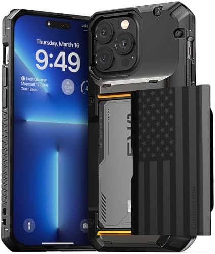VRS Design Damda Glide Pro Handyhülle für iPhone 13 Pro Max, stabile, halbautomatische Brieftasche, [4 Karten] Hülle mit Kartenschlitzhalter, kompatibel mit iPhone 13 Pro Max Hülle (2021), Liberty