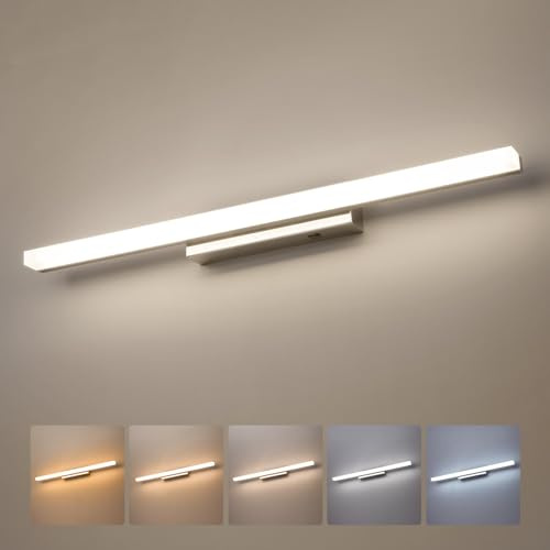 Yafido 60CM LED Spiegelleuchte Bad, 5 Farbtemperaturen IP44 Spiegellampe Badezimmer 230V, 14.5W 1230LM Aufbauleuchte Spiegelschrank Beleuchtung Rostfrei, Warmweiß-Neutralweiss-Kaltweiss
