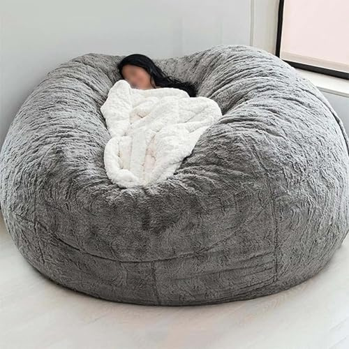 KDXIV 4.5FT Bean Bag Chair Cover (No Filler) Comfy Giant Bean Bag Cover for Adult & Teen, Washable Large Beanbag Chair Cover (Grey,53in)