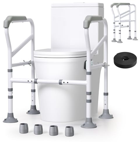 Yapasopu Cadre Toilette Sécurisé 150 kg, Barre d'appui pour WC, réglable en largeur et en hauteur, avec grandes ventouses, pour personnes âgées et personnes handicapées