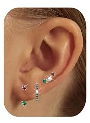 SIXDUTON 3 Paar Ohrringe Silber 925 Set für Damen, 18K Vergoldet Kleine Ohrstecker Hypoallergene Cubic Zirkonia Stapelbar Creolen Schmuck für Mehrere Piercings