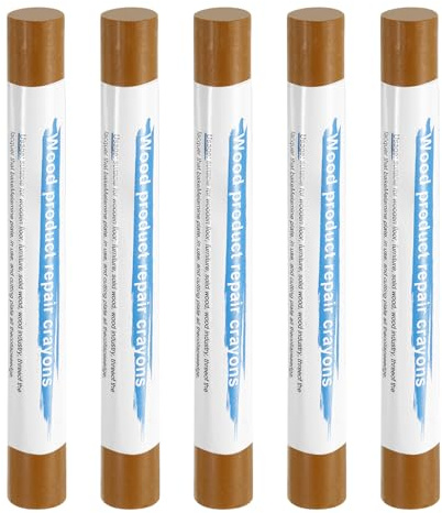 QUARKZMAN 5Pz Kit Riparazione Legno Stucco Riempitivo Cera per Ritocchi Pastelli Ritocco Pennarello Riparazione Mobili Parquet per Graffiare Legno, Rovere Dorato