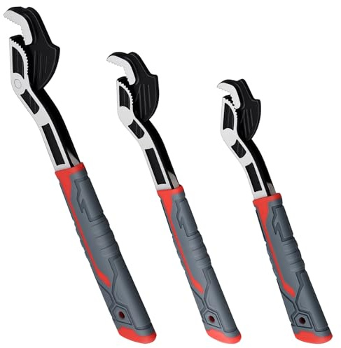 TAICHEUT 3 Pack Self Adjustable Pipe Wrenches, CR-V Steel Multi Function Universal Spanner Self Locking Wrenches for Kitchen, Bathroom Tight Space Repairs