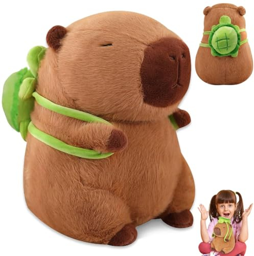 LINYIJOY Capybara Plüschtier, 25cm Capybara Kuscheltier Nacktmull Kuscheltier Stofftier Plüschtier mit Schildkrötenrucksack, Wasserschwein Niedliche Capybara für Kinder