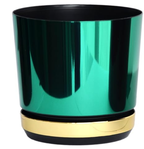 KERD Blumentopf 26 cm Duo Grün + Gold (DUO/087/011), dekorativ, hochwertig, aus Recycling, mit Drainage, mit Untersetzer, handbeklebt, Spiegeleffekt, Hochglanz, modern, luxuriös, glamourös