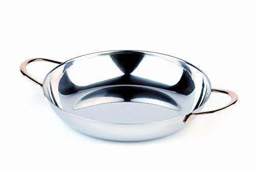 APS 60119 Servierpfanne, Ø 19 cm, Höhe 3,5 cm, Edelstahl poliert, vergoldete Edelstahl-Griffe