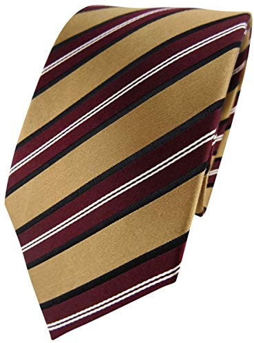 TigerTie Designer Seidenkrawatte in gold bordeaux rot weiss gestreift
