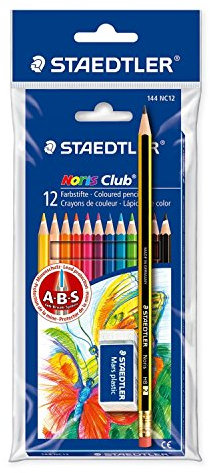 Noris Club Farbstifte-Set, mit 12 Stiften und Radierer