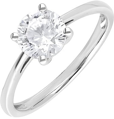 Ivy Gems 9ct White Gold 1ct Finest 100 Cut Swiss Cubic Zirconia Round Solitaire Ring - Size N
