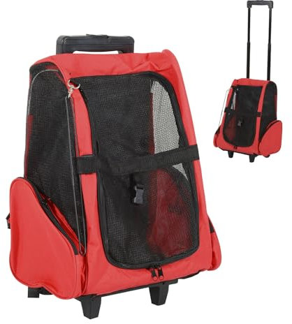 PawHut Transportin Carrito Perro 2 en 1 Mochila Carrito 42x25x55 cm Mascotas Perro Gato Rojo