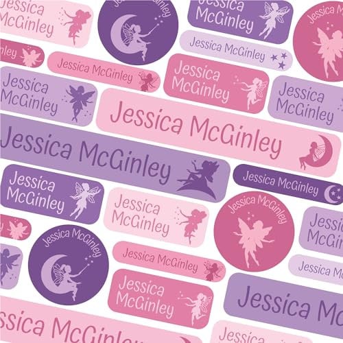 50 Name Labels for Kids No Iron Name Tags for Clothes Name Stickers for Water Bottles, School Uniform, School, Nursery, Care Homes, Washable and Dishwasher Safe for Children (Fairy)