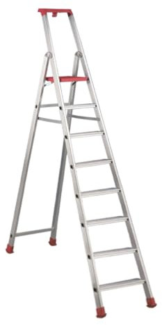Svelt Scala Alluminio 8 Gradini con Parapetto, Maniglione Porta Attrezzi, Ampia Piattaforma Zigrinata ed Evoluto Sistema di Ribordatura Automatica