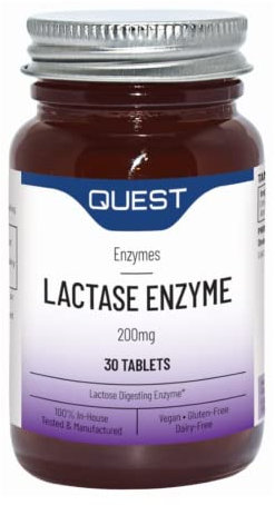 Quest Lactase Enzyme 200mg Lactose Intolerance Relief. 2000 ALU Fast Relief Dairy Enzymes Digestive Supplement to Prevent Gas, Bloating & Diarrhoea. Dairy Free, Gluten Free & Vegan (30 Tablets)
